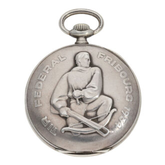 Swiss silver marksman's watch with silver watch chain Circa 1934