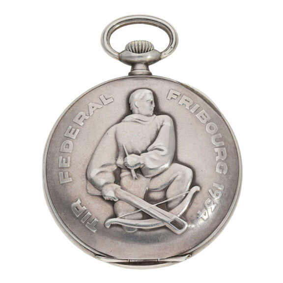 Swiss silver marksman's watch with silver watch chain Circa 1934
