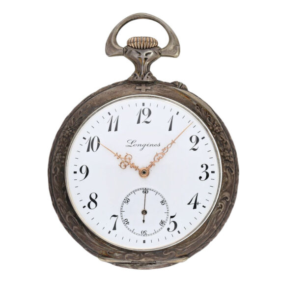 Swiss silver open faced marksman's watch with chain Circa 1910 Swiss silver open faced marksman's watch with chain Circa 1910