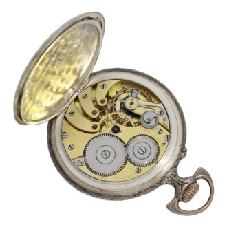 Swiss silver open faced marksman's watch with chain Circa 1910