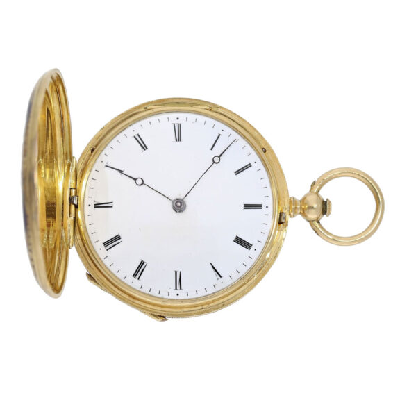 Swiss 18K gold and enamel cylinder pocket watch Circa 1850 Swiss 18K gold and enamel cylinder pocket watch Circa 1850