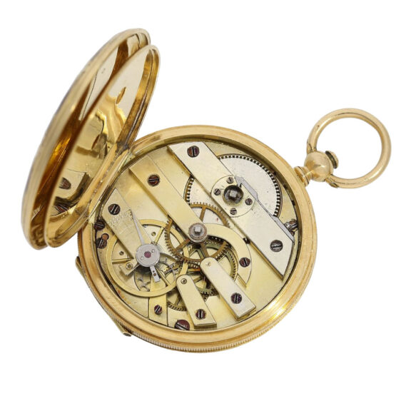 Swiss 18K gold and enamel cylinder pocket watch Circa 1850 Swiss 18K gold and enamel cylinder pocket watch Circa 1850