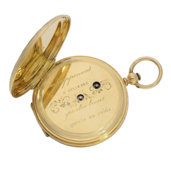 Swiss 18K gold and enamel cylinder pocket watch Circa 1850 Swiss 18K gold and enamel cylinder pocket watch Circa 1850