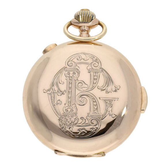 Swiss 14K rose gold quarter repeating lever chronograph Circa 1890 Swiss 14K rose gold quarter repeating lever chronograph Circa 1890