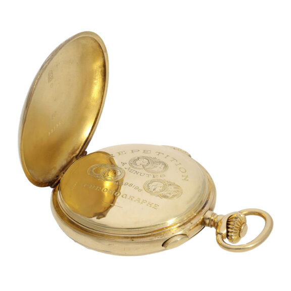 Swiss 18K gold minute repeating lever chronograph Circa 1910 Swiss 18K gold minute repeating lever chronograph Circa 1910