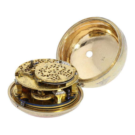 Early English gold-plated and snakeskin pair cased verge Circa 1720 Early English gold-plated and snakeskin pair cased verge Circa 1720