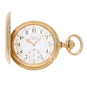 German 18K rose gold hunting cased precision watch Circa 1897