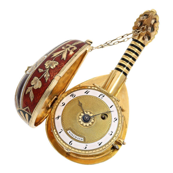 Large Swiss 18K gold mandolin-form pendant watch Circa 1800 Large Swiss 18K gold mandolin-form pendant watch Circa 1800