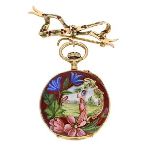 Swiss gold and enamel Art Nouveau cylinder watch Circa 1900
