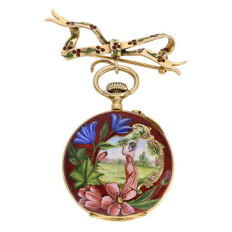 Swiss gold and enamel Art Nouveau cylinder watch Circa 1900