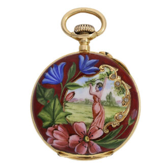 Swiss gold and enamel Art Nouveau cylinder watch Circa 1900