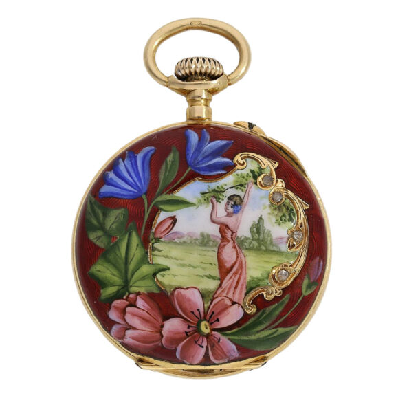 Swiss gold and enamel Art Nouveau cylinder watch Circa 1900 Swiss gold and enamel Art Nouveau cylinder watch Circa 1900