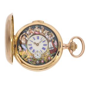 Swiss rose gold repeating Jacquemart figure automaton Circa 1889