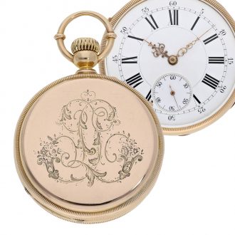 Swiss 18K gold open faced Louis XV chronometer Circa 1875