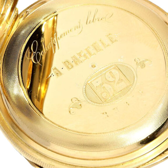 Swiss gold half-quarter repeating chronometer Circa 1865 Swiss gold half-quarter repeating chronometer Circa 1865