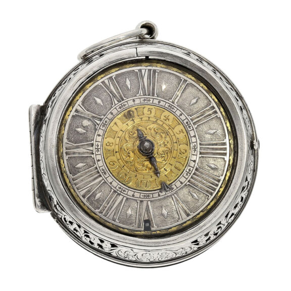English silver pair cased single-handed verge with alarm Circa 1690