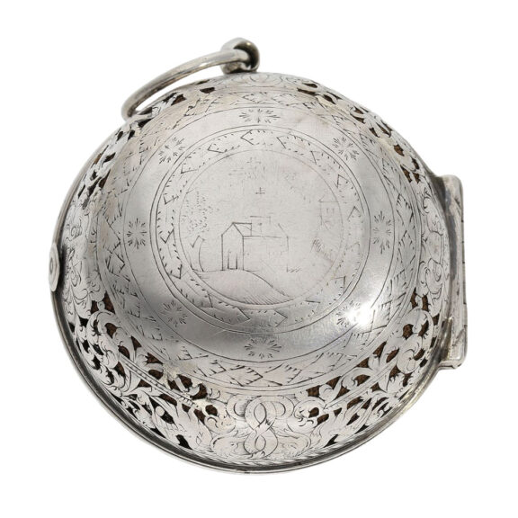 English silver pair cased single-handed verge with alarm Circa 1690 English silver pair cased single-handed verge with alarm Circa 1690