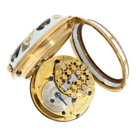 French 20K rose gold and enamel open faced verge watch Circa 1750 French 20K rose gold and enamel open faced verge watch Circa 1750