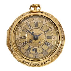 English gold repeating repoussé verge with alarm Circa 1718-1734