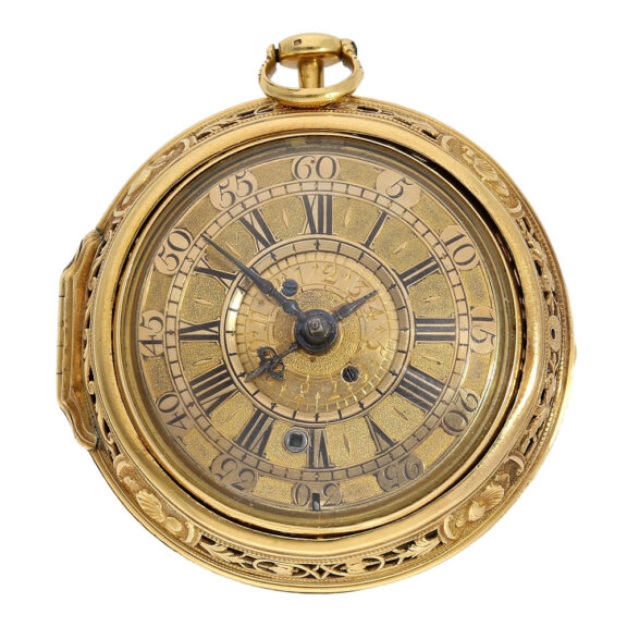 English gold repeating repoussé verge with alarm Circa 1718-1734