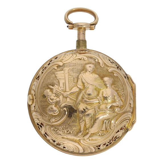 Swiss gold quarter repeating repoussé verge watch Circa 1760 Swiss gold quarter repeating repoussé verge watch Circa 1760