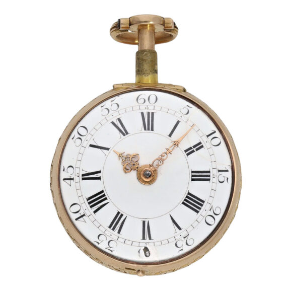 Swiss gold quarter repeating repoussé verge watch Circa 1760 Swiss gold quarter repeating repoussé verge watch Circa 1760