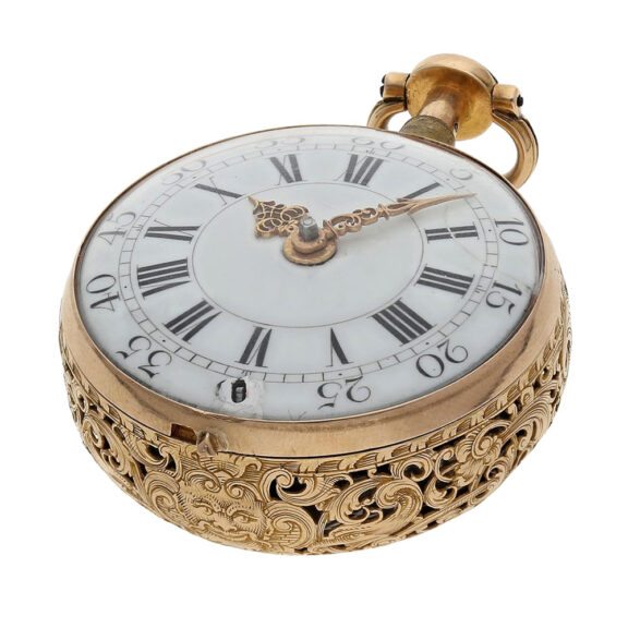 Swiss gold quarter repeating repoussé verge watch Circa 1760 Swiss gold quarter repeating repoussé verge watch Circa 1760