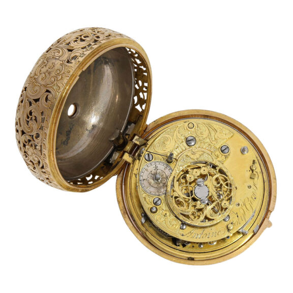 Swiss gold quarter repeating repoussé verge watch Circa 1760 Swiss gold quarter repeating repoussé verge watch Circa 1760