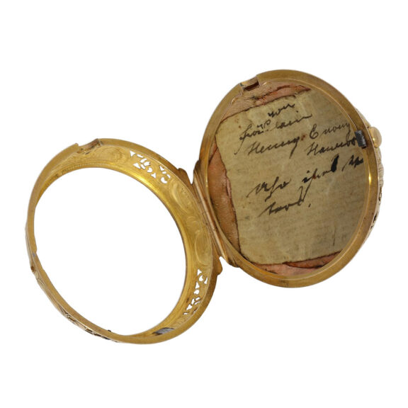 Swiss gold quarter repeating repoussé verge watch Circa 1760 Swiss gold quarter repeating repoussé verge watch Circa 1760