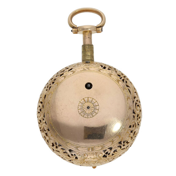 Swiss gold quarter repeating repoussé verge watch Circa 1760 Swiss gold quarter repeating repoussé verge watch Circa 1760