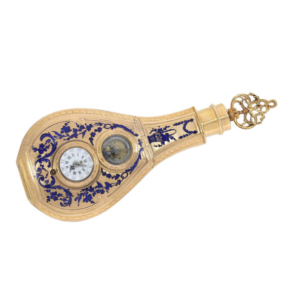 Large English 18K gold and enamel form watch Circa 1790