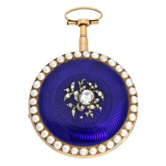 French gold, enamel, diamonds and pearl-set virgule watch Circa 1800