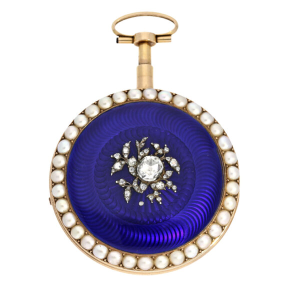 French gold, enamel, diamonds and pearl-set virgule watch Circa 1800