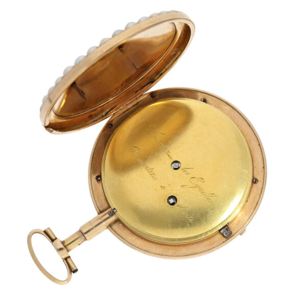 French gold, enamel, diamonds and pearl-set virgule watch Circa 1800 French gold, enamel, diamonds and pearl-set virgule watch Circa 1800