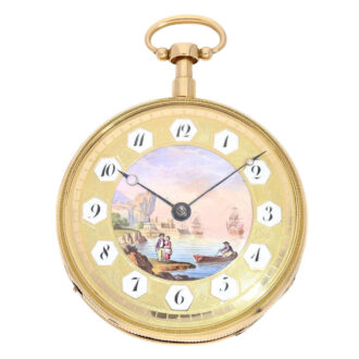 Swiss gold and enamel quarter repeating musical cylinder watch Circa 1820 Swiss gold and enamel quarter repeating musical cylinder watch Circa 1820