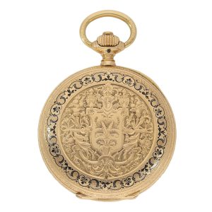 German 18 carat gold and enamel hunting cased pocket watch, circa 1892