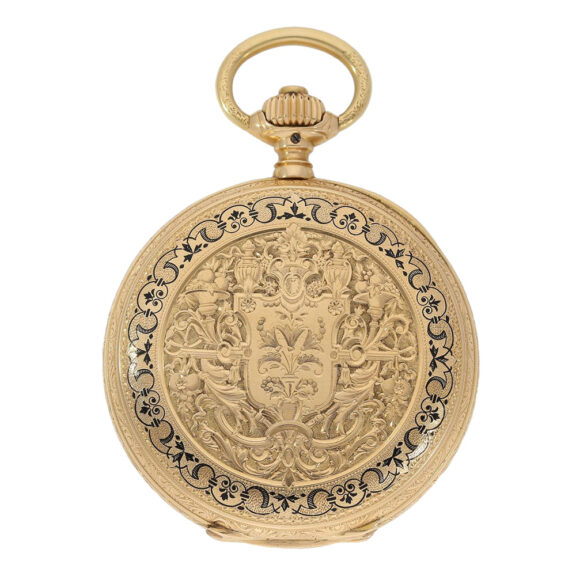 German 18 carat gold and enamel hunting cased pocket watch, circa 1892