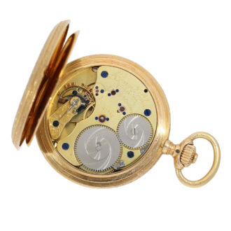 German 18 carat gold and enamel hunting cased pocket watch, circa 1892