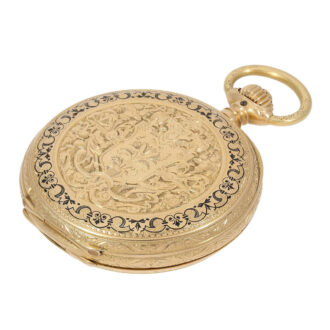 German 18 carat gold and enamel hunting cased pocket watch, circa 1892