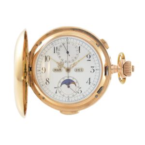 Swiss full hunter with repetition and calendar Circa 1900