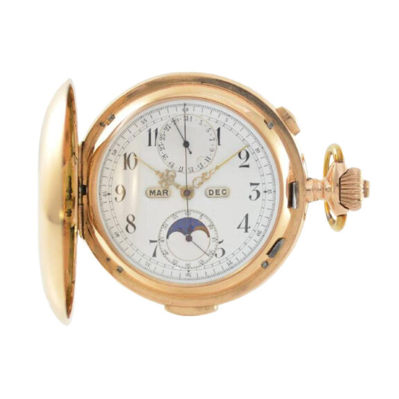 Swiss full hunter with repetition and calendar Circa 1900