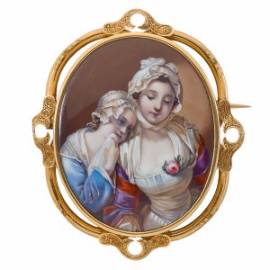 Very fine French gold and enamel painted brooch Circa 1800