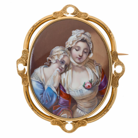 Very fine French gold and enamel painted brooch Circa 1800