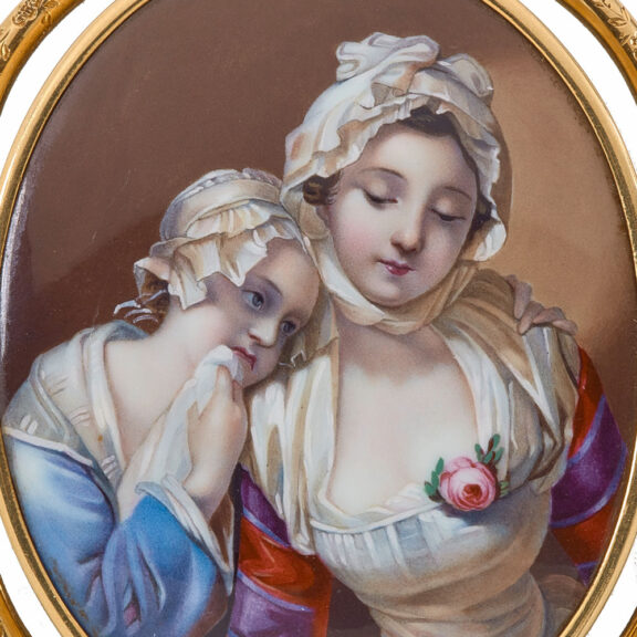 Very fine French gold and enamel painted brooch Circa 1800 Very fine French gold and enamel painted brooch Circa 1800