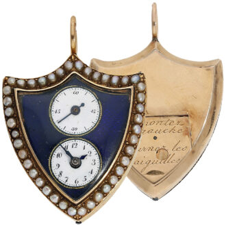 Swiss gold shield-shaped watch with two small dials Circa 1800