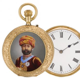 Swiss 18k gold cylinder watch with enamel portrait Circa 1910