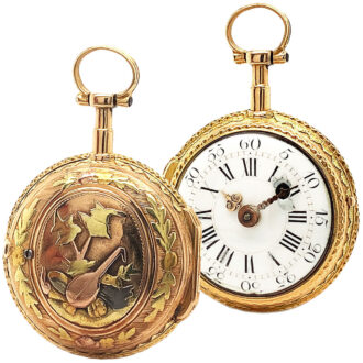 French four-coloured gold repoussé pocket watch Circa 1780 French four-coloured gold repoussé pocket watch Circa 1780