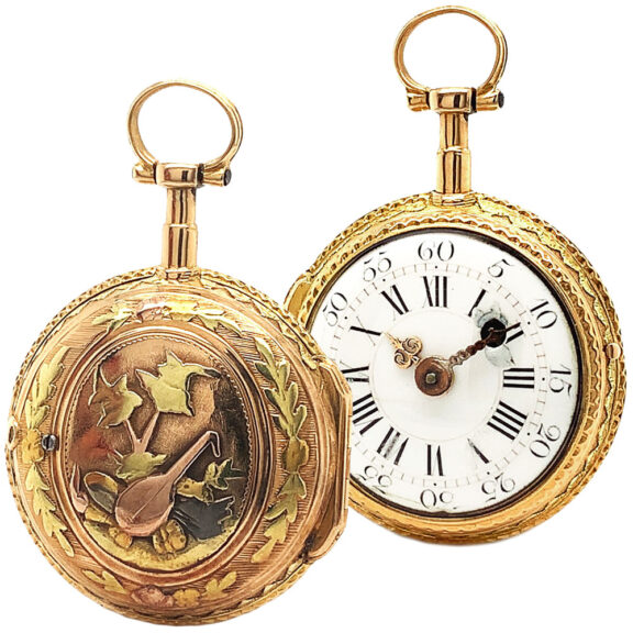 French four-coloured gold repoussé pocket watch Circa 1780 French four-coloured gold repoussé pocket watch Circa 1780