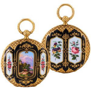 Swiss decorative gold and enamel pendant watch Circa 1850-1870