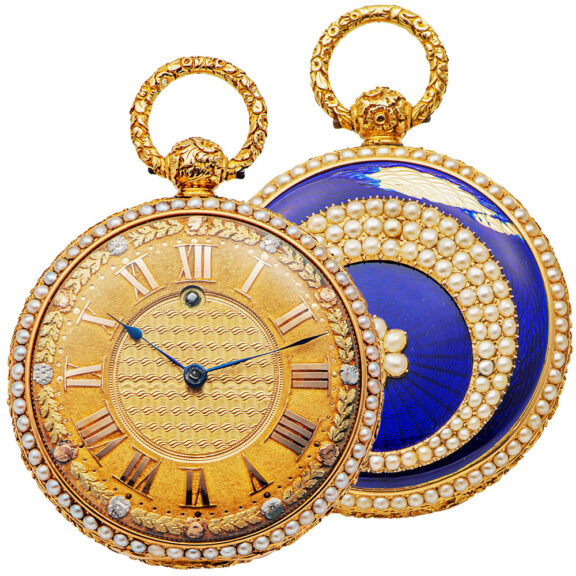 English gold and enamel pearl-set pocket watch Circa 1820